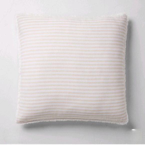 Casaluna Euro 26"x26'' Heavyweight Linen Blend Stripe Throw Pillow Natural - Picture 1 of 5
